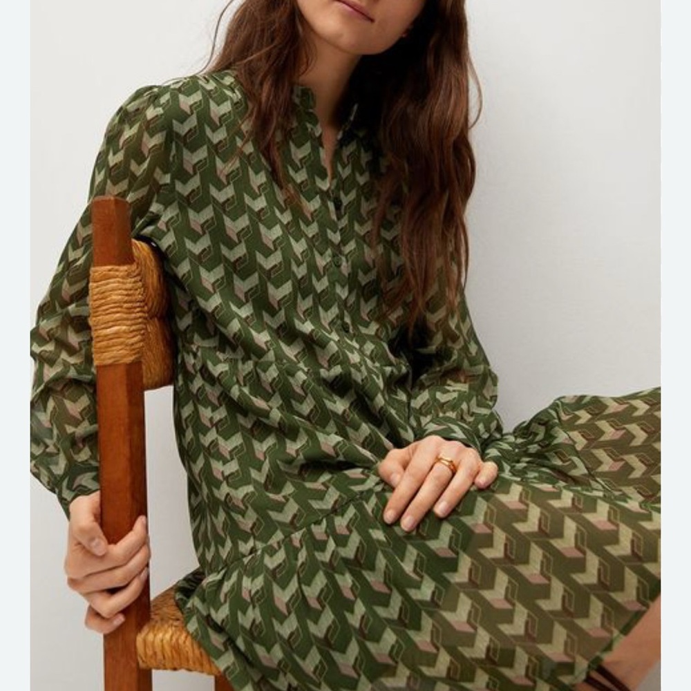 Green Patterned Dress Mango